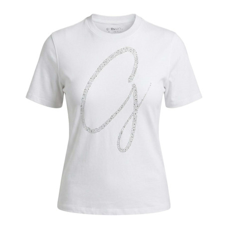 T-shirt donna Guess Maxi G studs tee con strass logo white ES26GU33 W6GI39K3478 G011