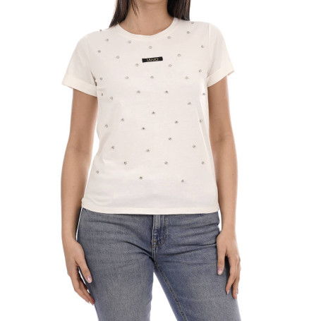 T-shirt donna Liu Jo white milk strass ES26LJ43 TA6157 JS923 M9223