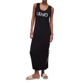 Abito donna lungo Liu Jo in jersey nero/animalier ES26LJ54 VA6215 JS360 Y9908