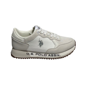 Scarpe U.S. Polo sneaker running Cleef011M in ecopelle scamosciata/tessuto white cream US26UP03