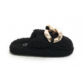 Scarpe donna Gold&gold pantofola in pelo sintetico sherpa nero D22GG04