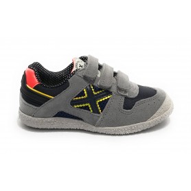 Scarpe bambino Munich sneaker con strap Mini Goal in suede/ tessuto grigio Z22MU07 1533