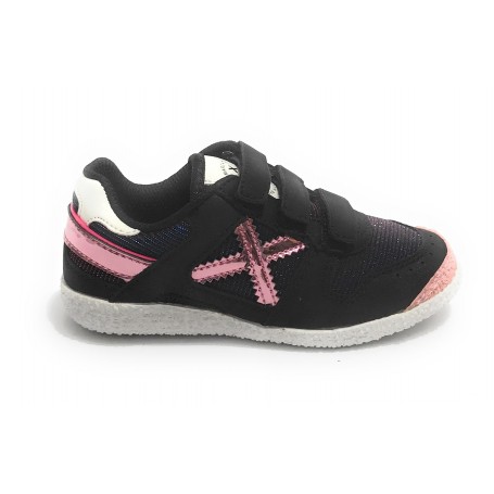 Scarpe bambino Munich sneaker con strap Mini Goal in suede nero/ tessuto Z21MU09