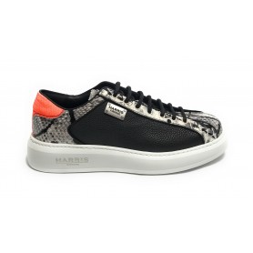 Scarpe uomo Harris Sport sneakers in pelle pregiata nero/ roccia/ arancione U17HA185