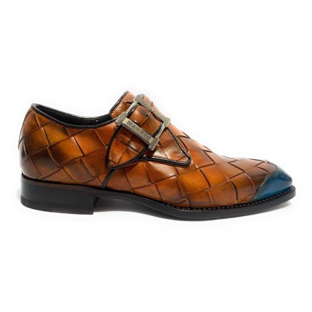 Scarpe Harris fibbia intreccio a mano largo moro e puntina oceano U17HA131